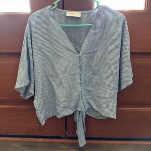 Renee C. Blue Striped Button-Down Blouse